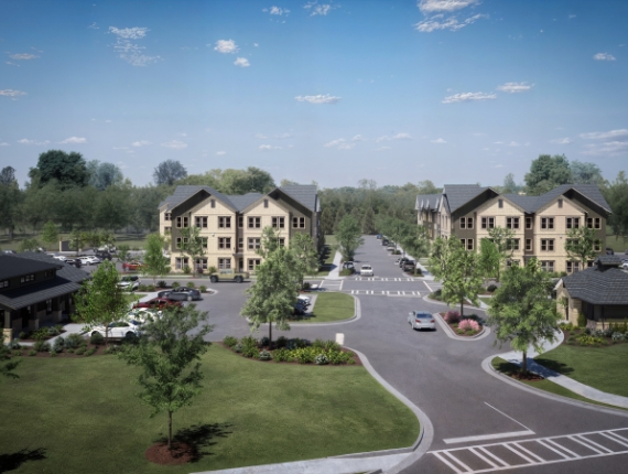 3D rendering of the Walton Fields Apartments community
