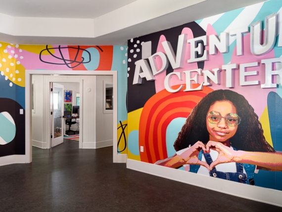 Kennesaw State University hallway with a mural
